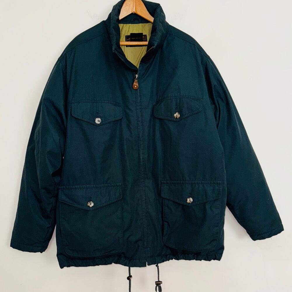 Eddie Bauer Hunter Green Goose Down Jacket Button Pockets Size L